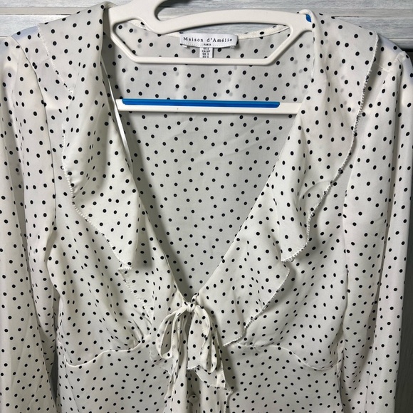 Anthropologie Maison d’Amelie Polka Dot Ruffle Blouse Twee Coquette Delicate - Picture 5 of 7